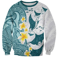 Maori Manta Ray Plumeria Teal Sweatshirt LT01 Unisex Teal - Polynesian Pride