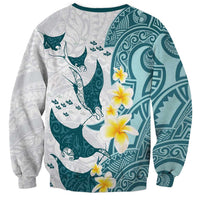 Maori Manta Ray Plumeria Teal Sweatshirt LT01 - Polynesian Pride