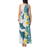 Maori Manta Ray Plumeria Teal Tank Maxi Dress LT01 - Polynesian Pride