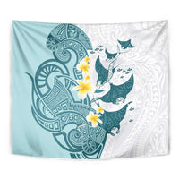 Maori Manta Ray Plumeria Teal Tapestry
