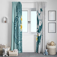 Maori Manta Ray Plumeria Teal Window Curtain LT01 - Polynesian Pride