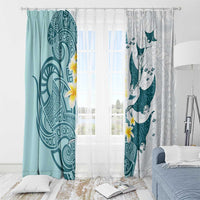 Maori Manta Ray Plumeria Teal Window Curtain LT01 - Polynesian Pride