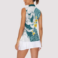 Maori Manta Ray Plumeria Teal Women Sleeveless Polo Shirt