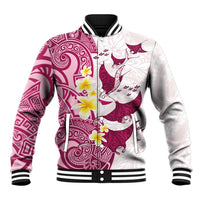 Maori Manta Ray Plumeria Royal Pink Baseball Jacket LT01 Unisex Pink - Polynesian Pride