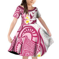 Maori Manta Ray Plumeria Royal Pink Family Matching Off Shoulder Short Dress and Hawaiian Shirt