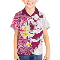 Maori Manta Ray Plumeria Royal Pink Family Matching Puletasi and Hawaiian Shirt