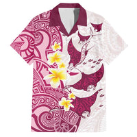 Maori Manta Ray Plumeria Royal Pink Family Matching Tank Maxi Dress and Hawaiian Shirt