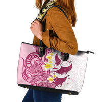 Maori Manta Ray Plumeria Royal Pink Leather Tote Bag LT01 Pink - Polynesian Pride