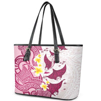 Maori Manta Ray Plumeria Royal Pink Leather Tote Bag LT01 - Polynesian Pride