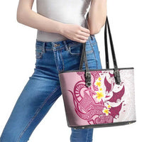 Maori Manta Ray Plumeria Royal Pink Leather Tote Bag LT01 - Polynesian Pride