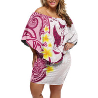 Maori Manta Ray Plumeria Royal Pink Off Shoulder Short Dress LT01 Women Pink - Polynesian Pride