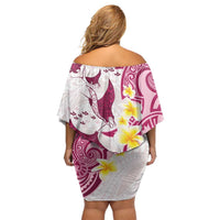 Maori Manta Ray Plumeria Royal Pink Off Shoulder Short Dress LT01 - Polynesian Pride