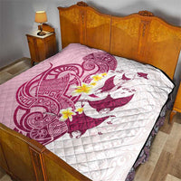 Maori Manta Ray Plumeria Royal Pink Quilt