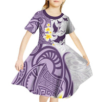 Maori Manta Ray Plumeria Deep Purple Kid Short Sleeve Dress