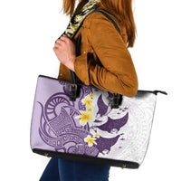 Maori Manta Ray Plumeria Deep Purple Leather Tote Bag LT01 Purple - Polynesian Pride