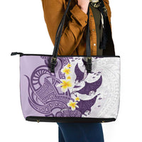 Maori Manta Ray Plumeria Deep Purple Leather Tote Bag LT01 - Polynesian Pride