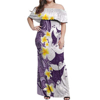 Maori Manta Ray Plumeria Deep Purple Off Shoulder Maxi Dress LT01 Women Purple - Polynesian Pride