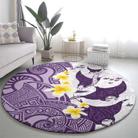 Maori Manta Ray Plumeria Deep Purple Round Carpet