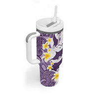 Maori Manta Ray Plumeria Deep Purple Tumbler With Handle LT01 - Polynesian Pride