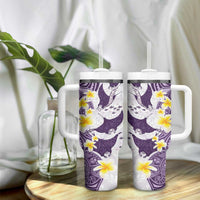 Maori Manta Ray Plumeria Deep Purple Tumbler With Handle LT01 - Polynesian Pride