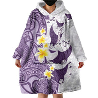 Maori Manta Ray Plumeria Deep Purple Wearable Blanket Hoodie LT01 - Polynesian Pride