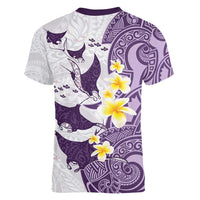 Maori Manta Ray Plumeria Deep Purple Women V-Neck T-Shirt LT01 - Polynesian Pride