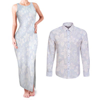 Plumeria Floral White Sunday Couples Matching Tank Maxi Dress and Long Sleeve Button Shirt LT01 White - Polynesian Pride