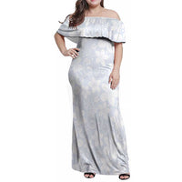 Plumeria Floral White Sunday Family Matching Off Shoulder Maxi Dress and Hawaiian Shirt