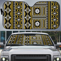 Fiji Masi Tapa Pattern Yellow Auto Sun Shade - Polynesian Pride