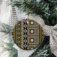 Fiji Masi Tapa Pattern Yellow Ceramic Ornament - Polynesian Pride