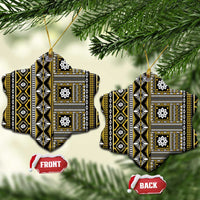 Fiji Masi Tapa Pattern Yellow Ceramic Ornament - Polynesian Pride