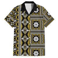 Fiji Masi Tapa Pattern Yellow Family Matching Long Sleeve Bodycon Dress and Hawaiian Shirt - Polynesian Pride