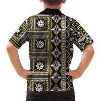 Fiji Masi Tapa Pattern Yellow Family Matching Off Shoulder Maxi Dress and Hawaiian Shirt - Polynesian Pride