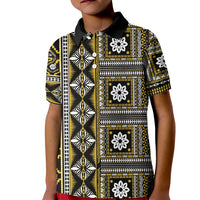 Fiji Masi Tapa Pattern Yellow Kid Polo Shirt - Polynesian Pride