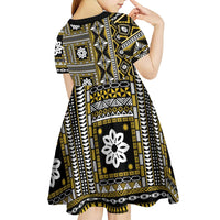 Fiji Masi Tapa Pattern Yellow Kid Short Sleeve Dress - Polynesian Pride