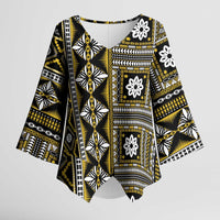 Fiji Masi Tapa Pattern Yellow Kimono Sleeve Blouse - Polynesian Pride