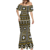 Fiji Masi Tapa Pattern Yellow Mermaid Dress - Polynesian Pride