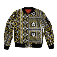 Fiji Masi Tapa Pattern Yellow Sleeve Zip Bomber Jacket - Polynesian Pride