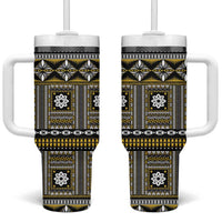 Fiji Masi Tapa Pattern Yellow Tumbler With Handle - Polynesian Pride