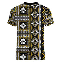 Fiji Masi Tapa Pattern Yellow Women V-Neck T-Shirt - Polynesian Pride
