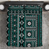 Fiji Masi Tapa Pattern Teal Bedding Set - Polynesian Pride