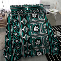 Fiji Masi Tapa Pattern Teal Bedding Set - Polynesian Pride