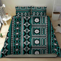 Fiji Masi Tapa Pattern Teal Bedding Set - Polynesian Pride