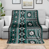 Fiji Masi Tapa Pattern Teal Blanket - Polynesian Pride