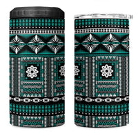 Fiji Masi Tapa Pattern Teal 4 in 1 Can Cooler Tumbler - Polynesian Pride