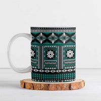Fiji Masi Tapa Pattern Teal Ceramic Mug - Polynesian Pride