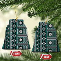 Fiji Masi Tapa Pattern Teal Ceramic Ornament LT01 Bell Flake Teal - Polynesian Pride
