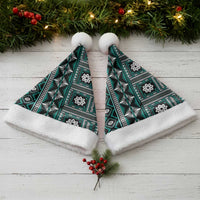 Fiji Masi Tapa Pattern Teal Christmas Santa Hat - Polynesian Pride