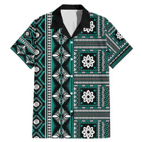 Fiji Masi Tapa Pattern Teal Family Matching Mermaid Dress and Hawaiian Shirt - Polynesian Pride