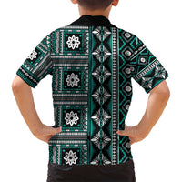 Fiji Masi Tapa Pattern Teal Family Matching Tank Maxi Dress and Hawaiian Shirt - Polynesian Pride